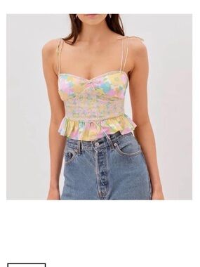 For Love And Lemons Pastel Floral Tie-Shoulder Peplum Camisole
